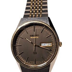 Vintage Seiko Quartz Two-Tone Watch Old‎ Money Classic Minimal Day Date Timeless